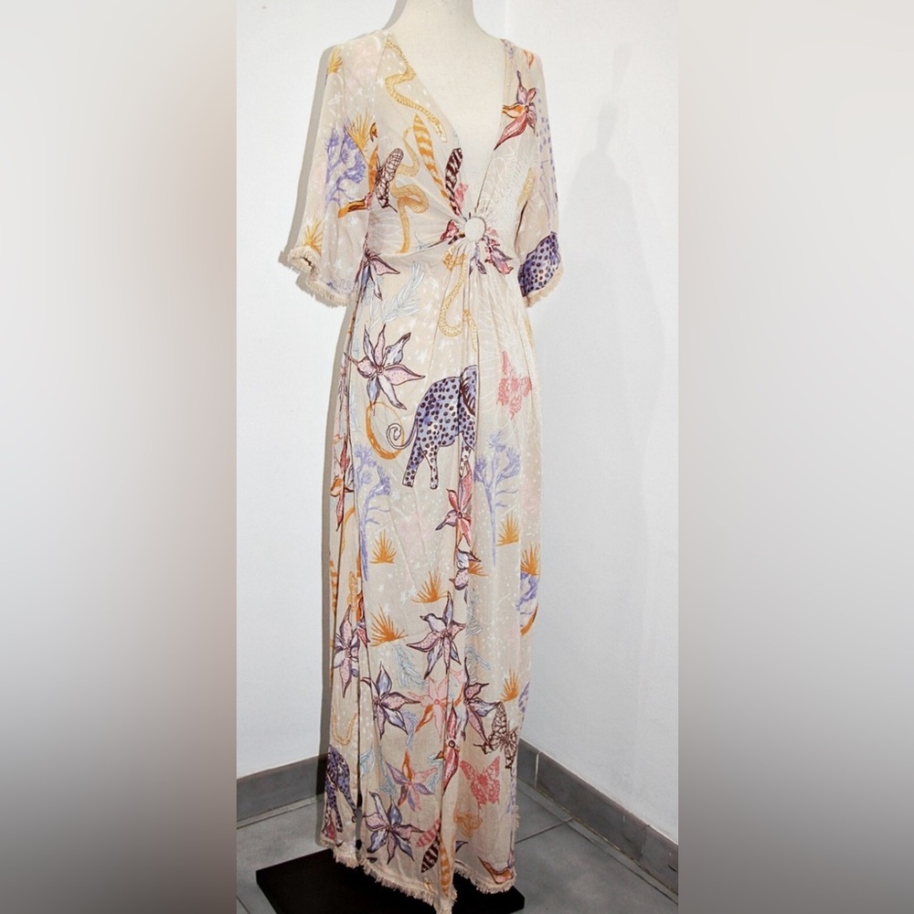 Boho Floral Animal Print Cream Maxi Dress - Lightweight Summer Wrap